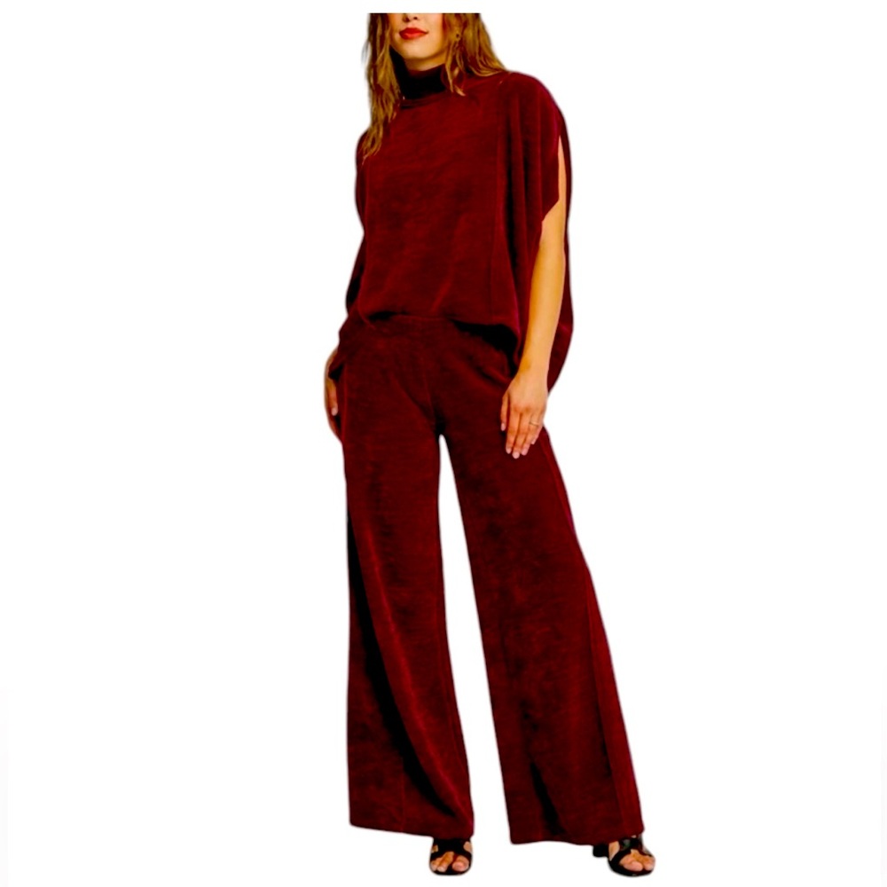 Cabernet Soft Knit Pullover Top & Wide Leg Pant Set